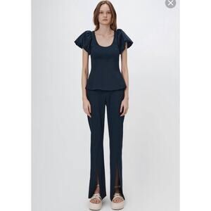 Jonathan Simkhai Front Slit Pants Midnight Black Tailored Chic Small 6